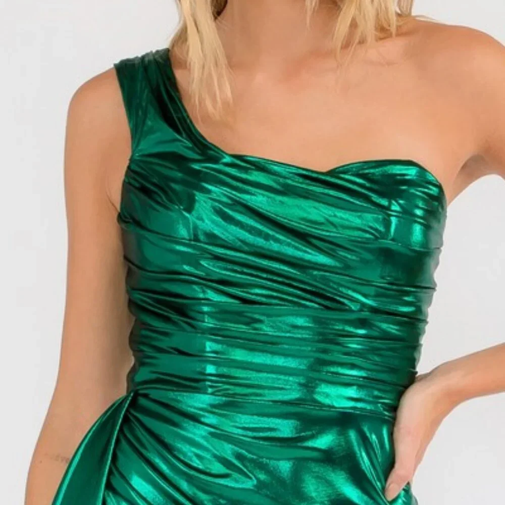 NEW FORMAL BODYCON MINI COCKTAIL METALLIC DRESS W/ ONE SHOULDER NECKLINE JT943K_4